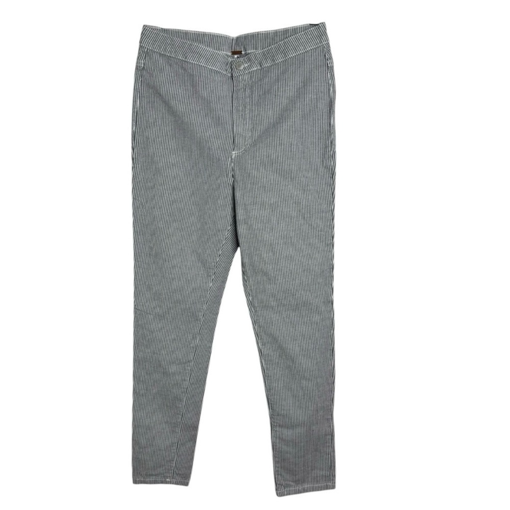Free People‎ High Rise Skinny Pin Striped Blue White Cropped Conductor Pants